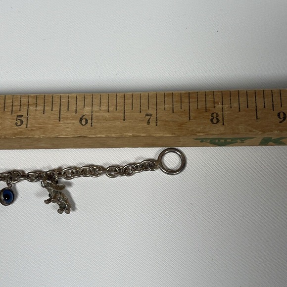 Sterling Silver Charm Bracelet Elephant Ships Wheel Fish Star USMC Vintage 1990s - Picture 16 of 16